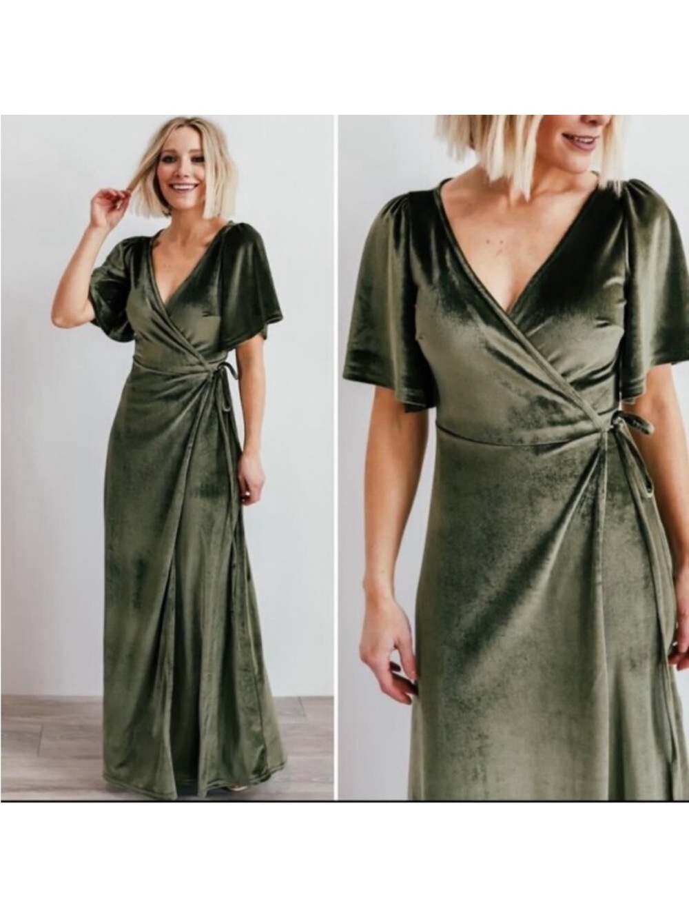 Baltic Born Meghan Olive Green Velvet Wrap Maxi Dress XL
